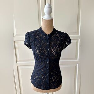 Twenty One Black Lace Cap Sleeve Blouse Size M